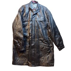 Vintage IRVINE PARK Mens Black Leather Jacket Parka Coat‎ HM READ Measurements